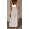 imageCHARTOU Womens Comfy Drawstring High Waist Wide Leg Casual Palazzo Culottes PantsBeige