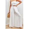 imageCHARTOU Womens Comfy Drawstring High Waist Wide Leg Casual Palazzo Culottes PantsWhite