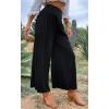 imageCHARTOU Womens Linen Wide Leg Pants High Waisted Tiered Palazzo Beach Flowy PantsBlack