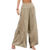 imageCHARTOU Womens Linen Wide Leg Pants High Waisted Tiered Palazzo Beach Flowy PantsKhaki