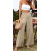 imageCHARTOU Womens Linen Wide Leg Pants High Waisted Tiered Palazzo Beach Flowy PantsKhaki