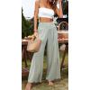 imageCHARTOU Womens Linen Wide Leg Pants High Waisted Tiered Palazzo Beach Flowy PantsMint