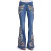 imageCHARTOU Womens Mid Rise Floral Embroidered Flare Jeans Bell Bottom Denim PantsLight Blue