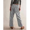 imageCHARTOU Womens Striped Barrel Jeans Baggy Mid Waist Drawstring Jeans Denim Patchwork Cropped Wide Leg PantsBlack