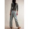 imageCHARTOU Womens Striped Barrel Jeans Baggy Mid Waist Drawstring Jeans Denim Patchwork Cropped Wide Leg PantsBlue
