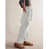 imageCHARTOU Womens Striped Barrel Jeans Baggy Mid Waist Drawstring Jeans Denim Patchwork Cropped Wide Leg PantsGrey