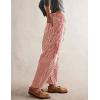 imageCHARTOU Womens Striped Barrel Jeans Baggy Mid Waist Drawstring Jeans Denim Patchwork Cropped Wide Leg PantsRed