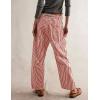 imageCHARTOU Womens Striped Barrel Jeans Baggy Mid Waist Drawstring Jeans Denim Patchwork Cropped Wide Leg PantsRed
