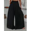 imageCHARTOU Womens Summer Lightweight Elastic Smocked Waist Cotton Flowy WideLeg Palazzo PantsBlack