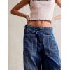 imageCHARTOU Womens Trendy Mid Rise Barrel Jeans Drawstring Boyfriend Denim Pants Harem Y2K Jeans with PocketsDark Blue
