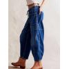 imageCHARTOU Womens Trendy Mid Rise Barrel Jeans Drawstring Boyfriend Denim Pants Harem Y2K Jeans with PocketsDark Blue
