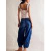 imageCHARTOU Womens Trendy Mid Rise Barrel Jeans Drawstring Boyfriend Denim Pants Harem Y2K Jeans with PocketsDark Blue