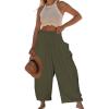 imageCHARTOU Boho Wide Leg Palazzo Pants for Women Casual Drawstring Pants Beach Flowy Summer Pants Gauze LoungeArmygreen