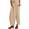 imageCHARTOU Boho Wide Leg Palazzo Pants for Women Casual Drawstring Pants Beach Flowy Summer Pants Gauze LoungeBeige