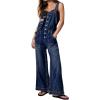 imageCHARTOU Casual Denim Jumpsuit for Women Overalls Wide Leg Jumpsuit Jeans Denim Bib Overalls Dungaree PocketsDark Blue