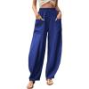 imageCHARTOU Casual Elastic Waist Harem Pants Women with Pockets Summer Barrel Pants Palazzo Sweatpants Lightweight SlacksBlue