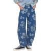 imageCHARTOU Floral Barrel Jeans Women Y2k Baggy Wide Leg Pants Patchwork Boyfriend Cargo Printed Denim JeansBlue