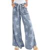 imageCHARTOU Women Baggy Wide Leg Drawstring Jeans Flare Elastic High Waist Star Printed Jeans Loose Denim PantsBlue