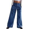 imageCHARTOU Women Boyfriend Wide Leg Denim Pants Back Smocked High Waist Jean Y2K Trendy Long Pants with PocketsDark Blue