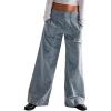 imageCHARTOU Women Boyfriend Wide Leg Denim Pants Back Smocked High Waist Jean Y2K Trendy Long Pants with PocketsLight Blue