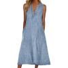 imageCHARTOU Women Casual Sleeveless Denim Midi Dress A Line SummerBlue