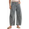imageCHARTOU Women Embroidered Barrel Jeans Floral Baggy Jeans Loose Mid Rise Wide Leg Denim Pants with PocketsLight Blue
