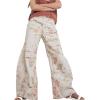 imageCHARTOU Women Floral Denim Wide Leg Pants High Waist Floor Length Baggy Barrel JeansWhite