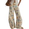 imageCHARTOU Women Floral Denim Wide Leg Pants High Waist Floor Length Baggy Barrel JeansYellow