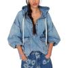 imageCHARTOU Women Half Zip Up Oversized Denim Hoodie Sweatshirt Pullover Boyfriend Patchwork Jean Top StreetwearBlue