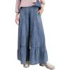 imageCHARTOU Women Wide Leg Baggy Patchwork Jeans Flowy Palazzo Ruffle Denim Flare Pants with PocketsBlue