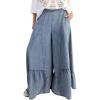 imageCHARTOU Women Wide Leg Baggy Patchwork Jeans Flowy Palazzo Ruffle Denim Flare Pants with PocketsLight Blue