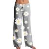 imageCHARTOU Womens Drawstring Waist Floral Print Wide Leg Loose Fit Palazzo Beach PantsGrey