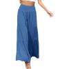imageCHARTOU Womens Linen Wide Leg Pants High Waisted Tiered Palazzo Beach Flowy PantsBlue