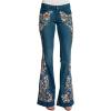 imageCHARTOU Womens Mid Rise Floral Embroidered Flare Jeans Bell Bottom Denim PantsDark Blue