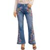 imageCHARTOU Womens Mid Rise Floral Embroidered Flare Jeans Bell Bottom Denim PantsLight Blue
