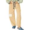 imageCHARTOU Womens Striped Barrel Jeans Baggy Mid Waist Drawstring Jeans Denim Patchwork Cropped Wide Leg PantsYellow