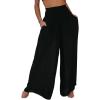 imageCHARTOU Womens Summer Lightweight Elastic Smocked Waist Cotton Flowy WideLeg Palazzo PantsBlack