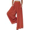 imageCHARTOU Womens Summer Lightweight Elastic Smocked Waist Cotton Flowy WideLeg Palazzo PantsRusty Red