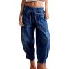 imageCHARTOU Womens Trendy Mid Rise Barrel Jeans Drawstring Boyfriend Denim Pants Harem Y2K Jeans with PocketsDark Blue