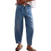 imageCHARTOU Womens Trendy Mid Rise Barrel Jeans Drawstring Boyfriend Denim Pants Harem Y2K Jeans with PocketsLight Blue