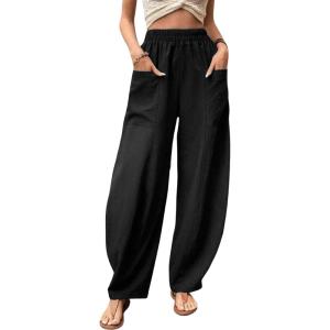 imageCHARTOU Casual Elastic Waist Harem Pants Women with Pockets Summer Barrel Pants Palazzo Sweatpants Lightweight SlacksBlack