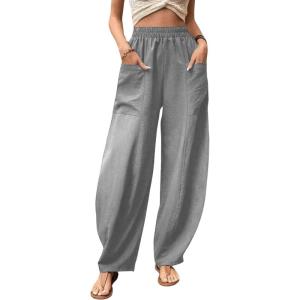 imageCHARTOU Casual Elastic Waist Harem Pants Women with Pockets Summer Barrel Pants Palazzo Sweatpants Lightweight SlacksGrey