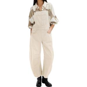 imageCHARTOU Women Casual Denim Bib Overalls Baggy Barrel Jeans Y2k Wide Leg Denim Jumpsuit Mid Rise Boyfriend Harem PantsOffwhite