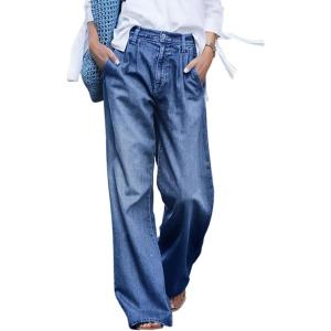 imageCHARTOU Women Loose Wide Leg Jeans Denim Pants Palazzo Jeans Flare Gaucho Pants Lounge Chambray PantsBlue