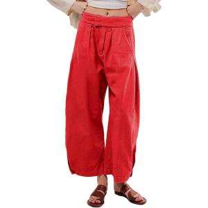imageCHARTOU Womens Baggy Barrel Pant Wide Leg Horseshoe Ankle Jeans Mid Rise Harem Y2K Denim Pants with PocketsRed