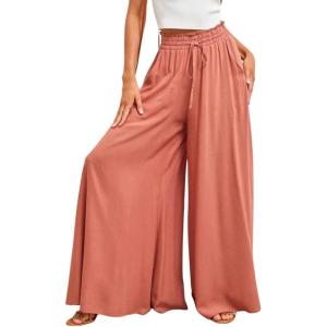 imageCHARTOU Womens Comfy Drawstring High Waist Wide Leg Casual Palazzo Culottes PantsTangerine