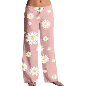 imageCHARTOU Womens Drawstring Waist Floral Print Wide Leg Loose Fit Palazzo Beach PantsPink