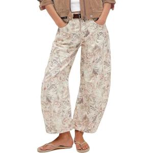 imageCHARTOU Womens Wide Leg Cropped Jeans Pants Baggy High Rise Denim Pants Y2k Graffiti Barrel JeansCat Print