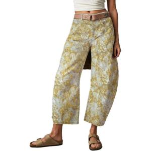imageCHARTOU Womens Wide Leg Cropped Jeans Pants Baggy High Rise Denim Pants Y2k Graffiti Barrel JeansFloral
