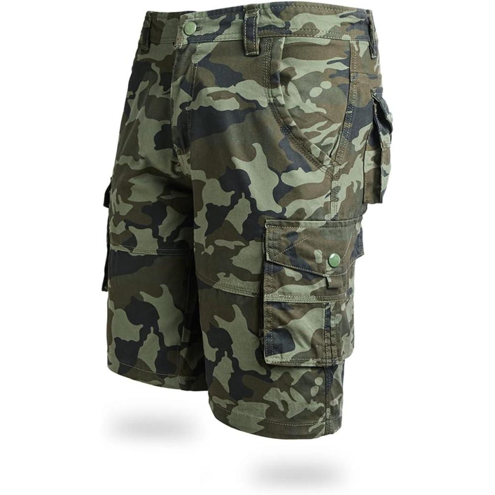 imageCHARTOU Mens Regular Fit Twill Cargo Shorts Outdoor Work Camo MultiPocket ShortsCamo Green